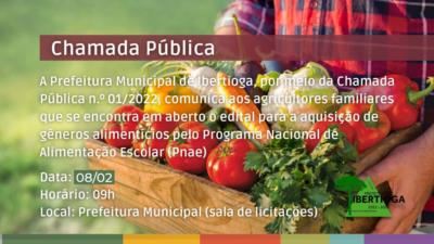 Programa Nacional de Alimentação Escolar tem chamada pública aberta em Ibertioga