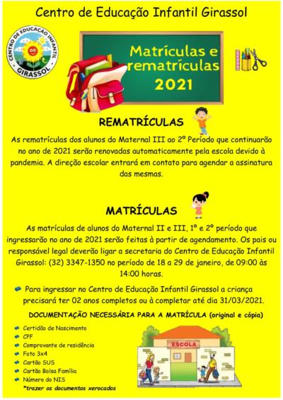 Matrículas e rematrículas da Escola Municipal Dr. Mário Batista do Nascimento