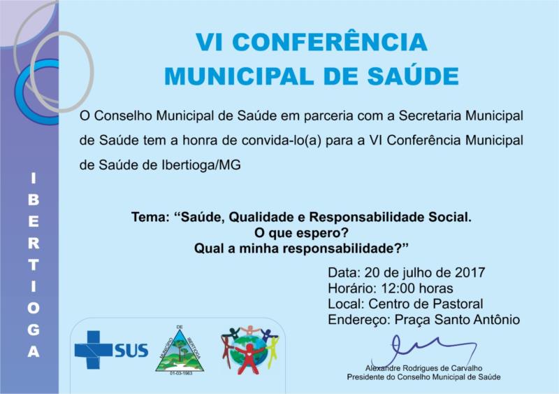 Venha participar da VI Conferência Municipal de Saúde